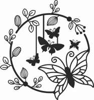 butterflies wreath with flowers - For Laser Cut DXF CDR SVG Files - free download