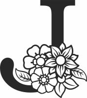 Monogram Letter J with flowers - For Laser Cut DXF CDR SVG Files - free download