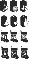 Set Of Decorative Christmas Socks ornaments - Para archivos DXF CDR SVG cortados con láser - descarga gratuita