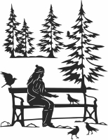 winter scene girl clipart - For Laser Cut DXF CDR SVG Files - free download