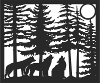 wolves scene forest art - fichier DXF SVG CDR coupe, prêt à découper pour plasma routeur laser
