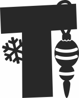 christmas snowflake Letter T monogram - fichier DXF SVG CDR coupe, prêt à découper pour plasma routeur laser