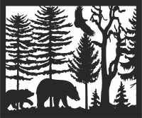 bear scene forest art - fichier DXF SVG CDR coupe, prêt à découper pour plasma routeur laser