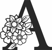 Monogram Letter A with flowers - For Laser Cut DXF CDR SVG Files - free download