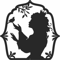 princess with bird frame silhouette cliparts - For Laser Cut DXF CDR SVG Files - free download