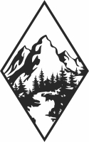 Mountain scene with forest decor - For Laser Cut DXF CDR SVG Files - free download