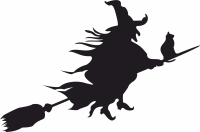 Halloween Witch and her cat on a Broomstick flying - For Laser Cut DXF CDR SVG Files - free download