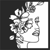 Women’s face with flowers - Para archivos DXF CDR SVG cortados con láser - descarga gratuita