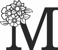 Monogram Letter M with flowers - Para archivos DXF CDR SVG cortados con láser - descarga gratuita