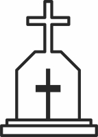 Grave With Cross Line Halloween art - For Laser Cut DXF CDR SVG Files - free download