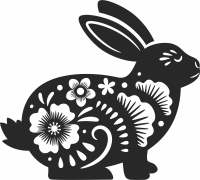 bunny with flowers clipart - fichier DXF SVG CDR coupe, prêt à découper pour plasma routeur laser