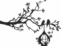 Tree Branch with birds cage - Para archivos DXF CDR SVG cortados con láser - descarga gratuita
