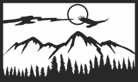 Mountains Range and trees scene - Para archivos DXF CDR SVG cortados con láser - descarga gratuita