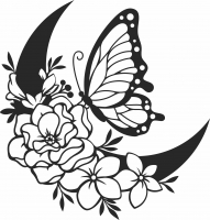 Clipart de mariposa floral - Para archivos DXF CDR SVG cortados con láser - descarga gratuita