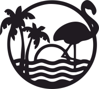 flamingo rose beach scene - For Laser Cut DXF CDR SVG Files - free download