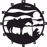 Cowboy Wall Clock Western Horse - Para archivos DXF CDR SVG cortados con láser - descarga gratuita