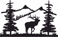 elk buck scene clipart design deer - fichier DXF SVG CDR coupe, prêt à découper pour plasma routeur laser