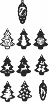 Set of christmas trees ornaments - For Laser Cut DXF CDR SVG Files - free download