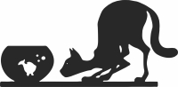 Cat Looking at Goldfish in Fishbowl - Para archivos DXF CDR SVG cortados con láser - descarga gratuita
