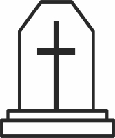 Grave With Cross Line Halloween art - For Laser Cut DXF CDR SVG Files - free download