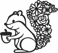 floral Squirrel Holding Nut - For Laser Cut DXF CDR SVG Files - free download