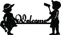 Welcome sign cute girl and boy - For Laser Cut DXF CDR SVG Files - free download