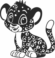baby cheetah cartoon cliparts - fichier DXF SVG CDR coupe, prêt à découper pour plasma routeur laser
