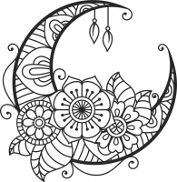 floral moon mandala art - Para archivos DXF CDR SVG cortados con láser - descarga gratuita