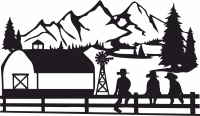 Farm Scene Cowboy mountain scenery - fichier DXF SVG CDR coupe, prêt à découper pour plasma routeur laser