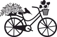 Bicycle with flower and hearts clipart - fichier DXF SVG CDR coupe, prêt à découper pour plasma routeur laser