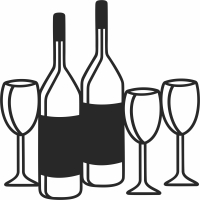 Wine bottle and Glasses - For Laser Cut DXF CDR SVG Files - free download
