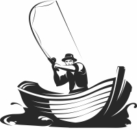 Fisherman fishing in boat clipart - For Laser Cut DXF CDR SVG Files - free download