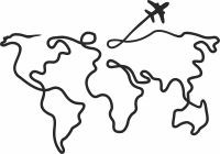 World map one line drawing - For Laser Cut DXF CDR SVG Files - free download
