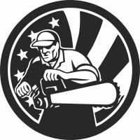 tree surgeon holding chainsaw with USA flag - For Laser Cut DXF CDR SVG Files - free download