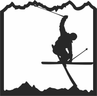 Silhouette Of Freestyle Skiing cliparts - Para archivos DXF CDR SVG cortados con láser - descarga gratuita