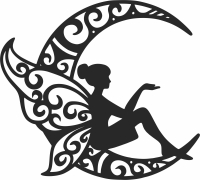 Fairy on the moon wall decor - For Laser Cut DXF CDR SVG Files - free download