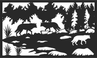 wolves scene forest art - fichier DXF SVG CDR coupe, prêt à découper pour plasma routeur laser