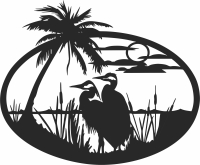 Heron scene wall art - For Laser Cut DXF CDR SVG Files - free download