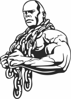 Bodybuilder Working Out in Gym with Chain - For Laser Cut DXF CDR SVG Files - free download