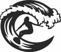 Surfing girl clipart - Para archivos DXF CDR SVG cortados con láser - descarga gratuita
