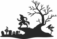 Halloween scenery wolf scene - For Laser Cut DXF CDR SVG Files - free download