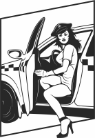 Sexy girl on a racing car cliparts - fichier DXF SVG CDR coupe, prêt à découper pour plasma routeur laser