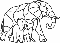 one line elephants clipart - fichier DXF SVG CDR coupe, prêt à découper pour plasma routeur laser