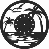 palm beach scene Wall vinyl Clock - For Laser Cut DXF CDR SVG Files - free download