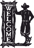 Standing Cowboy Western Welcome Sign - For Laser Cut DXF CDR SVG Files - free download
