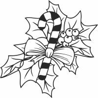 christmas Candy cane with holly leaves - Para archivos DXF CDR SVG cortados con láser - descarga gratuita