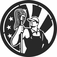 American Industrial Cleaner with USA Flag - Para archivos DXF CDR SVG cortados con láser - descarga gratuita