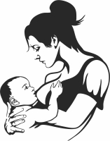 Mother breast feeding her baby clipart - Para archivos DXF CDR SVG cortados con láser - descarga gratuita