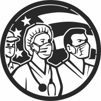 American healthcare worker heroes usa flag sign - fichier DXF SVG CDR coupe, prêt à découper pour plasma routeur laser