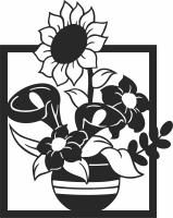 sunflower floral pot - For Laser Cut DXF CDR SVG Files - free download